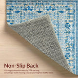 Ultra Soft Area Rug, Non Slip, Stain Resistant, Washable Area Rugs for Living Room, Bedroom, Chic Scalloped Ribbon Bow Rug with Contemporary Preppy Graphic Detailing(Blue)
