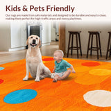 Ultra Soft Area Rug, Non Slip, Stain Resistant, Washable Area Rugs for Living Room, Bedroom, Playful Circular Educational Aesthetic(Orange)