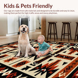 Ultra Soft Area Rug, Non Slip, Stain Resistant, Washable Area Rugs for Living Room, Bedroom, Earthy Toned Tribal Art Design(Beige)