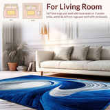 Ultra Soft Area Rug, Non Slip, Stain Resistant, Washable Area Rugs for Living Room, Bedroom, Vibrant Abstract 3D Illusion(Blue)