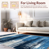 Ultra Soft Area Rug, Non Slip, Stain Resistant, Washable Area Rugs for Living Room, Bedroom, Rustic Minimalist Blue Tones Design(Blue)