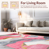 Ultra Soft Area Rug, Non Slip, Stain Resistant, Washable Area Rugs for Living Room, Bedroom, Sophisticated Pink Gray Tiled Motif(Pink)