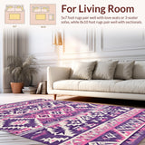 Ultra Soft Area Rug, Non Slip, Stain Resistant, Washable Area Rugs for Living Room, Bedroom, Artful Pink and Gold Design Fusion(Purple)