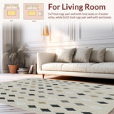 Ultra Soft Area Rug, Non Slip, Stain Resistant, Washable Area Rugs for Living Room, Bedroom, Contemporary Charcoal and Beige Design(Beige)