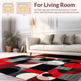 Ultra Soft Area Rug, Non Slip, Stain Resistant, Washable Area Rugs for Living Room, Bedroom, Dynamic Monochrome Rhythm Patterns(Red)