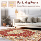 Ultra Soft Area Rug, Non Slip, Stain Resistant, Washable Area Rugs for Living Room, Bedroom, Textured Rustic Farmhouse(Red)