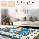 Ultra Soft Area Rug, Non Slip, Stain Resistant, Washable Area Rugs for Living Room, Bedroom, Vintage Over Dyed Southwest Patterned Blue Beige(Blue)