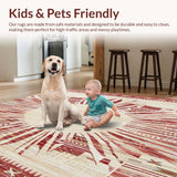 Ultra Soft Area Rug, Non Slip, Stain Resistant, Washable Area Rugs for Living Room, Bedroom, Boho Sunburst Rug Round Beige/Burgundy(Red)