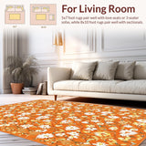 Ultra Soft Area Rug, Non Slip, Stain Resistant, Washable Area Rugs for Living Room, Bedroom, Charming Contemporary Floral Style(Orange)