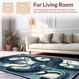 Ultra Soft Area Rug, Non Slip, Stain Resistant, Washable Area Rugs for Living Room, Bedroom, Nautical Kraken Tentacle Rug Masterpiece With Artistic Ocean Wave Pattern(Blue)