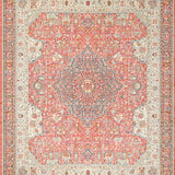 Ultra Soft Area Rug, Non Slip, Stain Resistant, Washable Area Rugs for Living Room, Bedroom, SERISSA Cream and Peach Medallion Rug, Small Decorative Floor Carpet(Red)