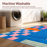 Ultra Soft Area Rug, Non Slip, Stain Resistant, Washable Area Rugs for Living Room, Bedroom, Artful Harmonious Checker Motif(Blue)