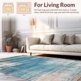 Ultra Soft Area Rug, Non Slip, Stain Resistant, Washable Area Rugs for Living Room, Bedroom, Abstract Distressed Area Over Dyed Vintage Beige Blue(Blue)
