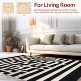 Ultra Soft Area Rug, Non Slip, Stain Resistant, Washable Area Rugs for Living Room, Bedroom, Urban Stripe Fusion Rug Featuring Graphic Parallel Bands and Sleek Contrast(Black)