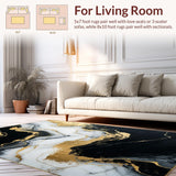 Ultra Soft Area Rug, Non Slip, Stain Resistant, Washable Area Rugs for Living Room, Bedroom, Minimalist Luxe Marble Effect(Black)