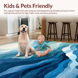 Ultra Soft Area Rug, Non Slip, Stain Resistant, Washable Area Rugs for Living Room, Bedroom, Ombre Stripes, Blue White Patterned, Fluid Art(Blue)