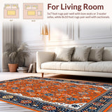 Ultra Soft Area Rug, Non Slip, Stain Resistant, Washable Area Rugs for Living Room, Bedroom, Timeless Vintage Botanical Design(Orange)
