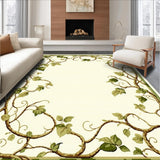 Beige Green Botanical Scrollwork Easy Clean Medium Pile(Beige)