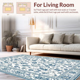 Ultra Soft Area Rug, Non Slip, Stain Resistant, Washable Area Rugs for Living Room, Bedroom, Lush Curved Floral Aesthetic(White)