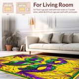 Ultra Soft Area Rug, Non Slip, Stain Resistant, Washable Area Rugs for Living Room, Bedroom, Contemporary Mardi Gras Flair(Yellow)