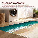 Beige Teal Ocean Scenery Coastal Beach Theme Indoor Floor(Blue)