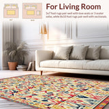 Ultra Soft Area Rug, Non Slip, Stain Resistant, Washable Area Rugs for Living Room, Bedroom, Artistic Boho Area with Rich Beige and Colorful Geometric Elements(Yellow)