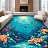 Ultra Soft Area Rug, Non Slip, Stain Resistant, Washable Area Rugs for Living Room, Bedroom, Discovery Island Area Rug Ocean Life Kids Play Mat Aquatic Animal Count Carpet(Blue)