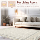 Ultra Soft Area Rug, Non Slip, Stain Resistant, Washable Area Rugs for Living Room, Bedroom, Malilinao Farmhouse Lattice Area Cream Beige Gray(Beige)
