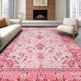 Ultra Soft Area Rug, Non Slip, Stain Resistant, Washable Area Rugs for Living Room, Bedroom, Delicate Pastel Floral Motif(Pink)
