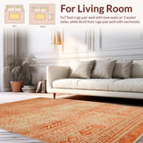 Ultra Soft Area Rug, Non Slip, Stain Resistant, Washable Area Rugs for Living Room, Bedroom, Vibrant Antique Inspired Geometry(Orange)