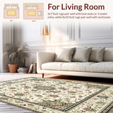 Ultra Soft Area Rug, Non Slip, Stain Resistant, Washable Area Rugs for Living Room, Bedroom, Beige and Sage Green Area with Classic Boho Floral Layout(Beige)