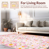 Ultra Soft Area Rug, Non Slip, Stain Resistant, Washable Area Rugs for Living Room, Bedroom, Whimsical Yellow Blossom Aesthetic(Pink)