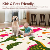 Ultra Soft Area Rug, Non Slip, Stain Resistant, Washable Area Rugs for Living Room, Bedroom, Charming Educational Dino Motif(White)