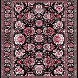 Ultra Soft Area Rug, Non Slip, Stain Resistant, Washable Area Rugs for Living Room, Bedroom, Elegant Black Floral Motif(Black)