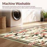 Ultra Soft Area Rug, Non Slip, Stain Resistant, Washable Area Rugs for Living Room, Bedroom, Pastel Boho Pink Cherry Blossoms Green Leafy Swirls(Ivory)