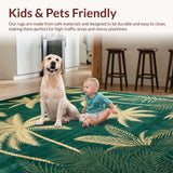Ultra Soft Area Rug, Non Slip, Stain Resistant, Washable Area Rugs for Living Room, Bedroom, Chic Earthy Palm Tree Motif(Green)