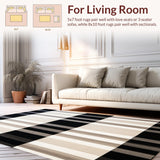 Ultra Soft Area Rug, Non Slip, Stain Resistant, Washable Area Rugs for Living Room, Bedroom, Modern Striped Area with Bold Beige and Black Contrasts(Beige)