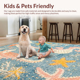 Ultra Soft Area Rug, Non Slip, Stain Resistant, Washable Area Rugs for Living Room, Bedroom, Chic Nautical Pattern Area Rug with Playful Seahorse and Starfish Accents(Blue)