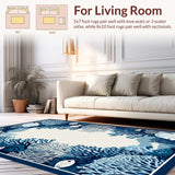 Ultra Soft Area Rug, Non Slip, Stain Resistant, Washable Area Rugs for Living Room, Bedroom, Elegant Coastal Compass Design(Blue)