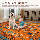 Ultra Soft Area Rug, Non Slip, Stain Resistant, Washable Area Rugs for Living Room, Bedroom, Funky Ethnic Orange Patterned Mat(Orange)