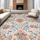 Ultra Soft Area Rug, Non Slip, Stain Resistant, Washable Area Rugs for Living Room, Bedroom, Chic Vintage Floral Motif(White)