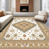 Ultra Soft Area Rug, Non Slip, Stain Resistant, Washable Area Rugs for Living Room, Bedroom, Geometric Diamond Medallion Area Earthy Toned Centerpiece(White)
