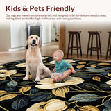 Ultra Soft Area Rug, Non Slip, Stain Resistant, Washable Area Rugs for Living Room, Bedroom, Chic Low Pile Floral Motif(Black)