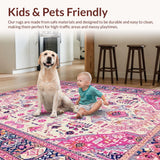 Ultra Soft Area Rug, Non Slip, Stain Resistant, Washable Area Rugs for Living Room, Bedroom, Whimsical Colorful Lattice Style(Pink)