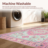 Ultra Soft Area Rug, Non Slip, Stain Resistant, Washable Area Rugs for Living Room, Bedroom, Lush Light Green Medallion Design(Pink)
