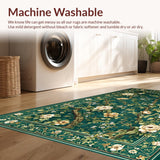 Ultra Soft Area Rug, Non Slip, Stain Resistant, Washable Area Rugs for Living Room, Bedroom, Refined Dark Green Floral Arrangement(Green)