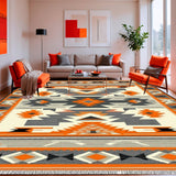 Ultra Soft Area Rug, Non Slip, Stain Resistant, Washable Area Rugs for Living Room, Bedroom, Native American Inspired Area Multicolor Aztec Design(Orange)