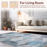 Ultra Soft Area Rug, Non Slip, Stain Resistant, Washable Area Rugs for Living Room, Bedroom, Rustic Symmetrical Blue-Centered Arrangement(Blue)