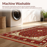 Ultra Soft Area Rug, Non Slip, Stain Resistant, Washable Area Rugs for Living Room, Bedroom, Artful Ornate Symmetrical Border(Red)
