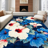 Ultra Soft Area Rug, Non Slip, Stain Resistant, Washable Area Rugs for Living Room, Bedroom, Floral Breeze with Artistic Hibiscus Blooms and Expressive Modern(Blue)